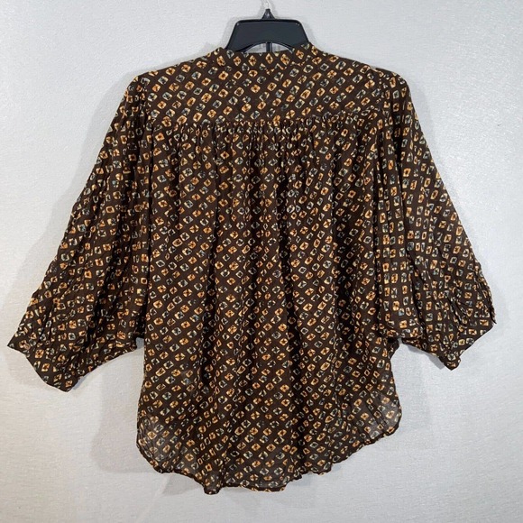 Anthropologie Button Up Womens Large Brown Polka Dot Kimono 3/4 Sleeve Casual - Picture 9 of 16